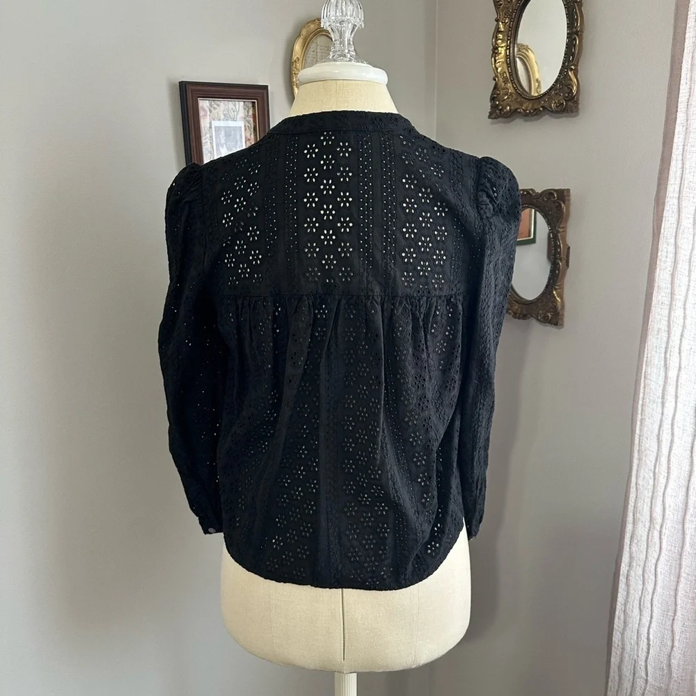 Madewell Black Eyelet Double-Tie Peasant Top